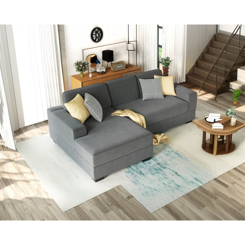 Birkley 96'' Corduroy Sofa, Left Hand Facing, Gray