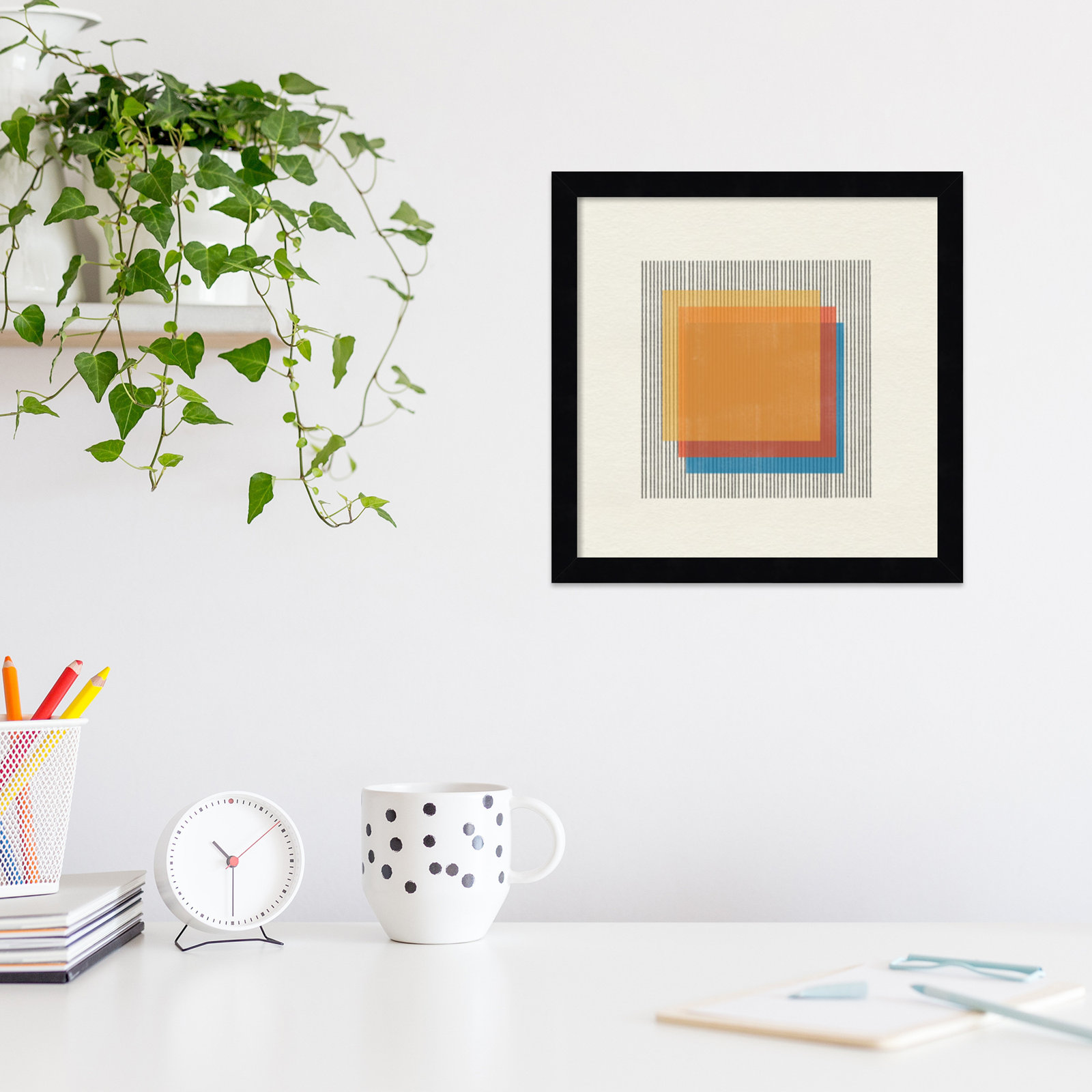 Midcentury Modern Squares No 1 Print, Black Framed, 13" H x 13" W x 1" D