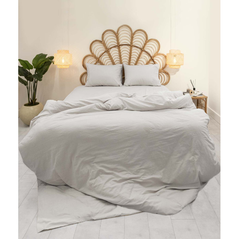 Light Gray 100% Cotton Quilt Cover Set, Twin Size | Includes Duvet Cover 63 x 87, Fitted Sheet 39 x 79 + 11.8, Pillowcase 20 x 28 | 240 Thread Count, Button Closure, Machine Washable, Soft & Durable