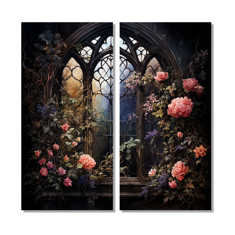 «Floral Window», art mural 2 pièces, H 40 po x l 40 po, Toile tendue, Ne s’applique pas