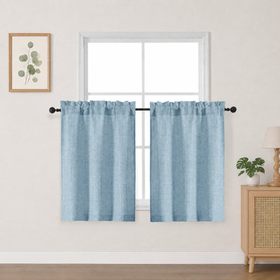 Demin Kitchen Curtains Over Sink 30 Inch Length 2 Panels Set, Light Filtering Textured Short Cafe Curtains for Bathroom Windows, Small Curtain for Cabinet Basement RV Camper, 30" W by 30" L