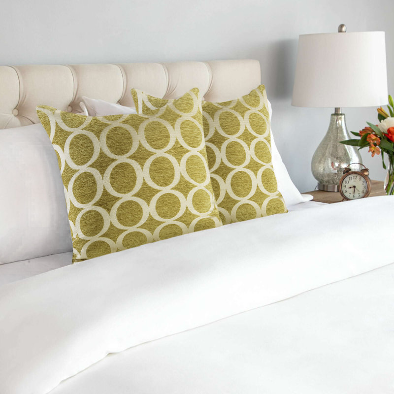 Broward Geometric Square Cushion, Lime/Cream
