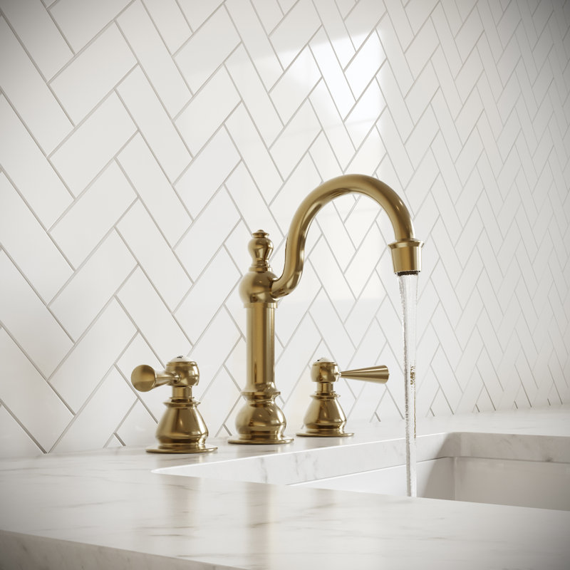 High Arc Torch Widespread Bathroom Faucet with Drain Assembly, Satin Brass, T-Lever