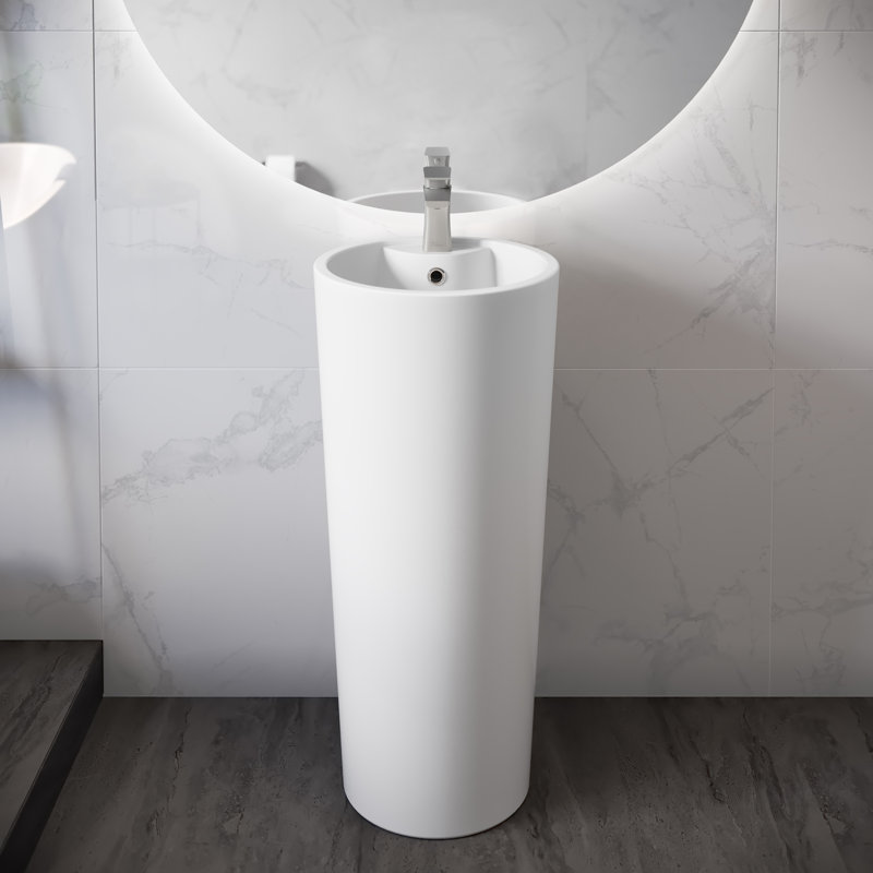 Monaco Circular Basin Pedestal Sink, Matte White