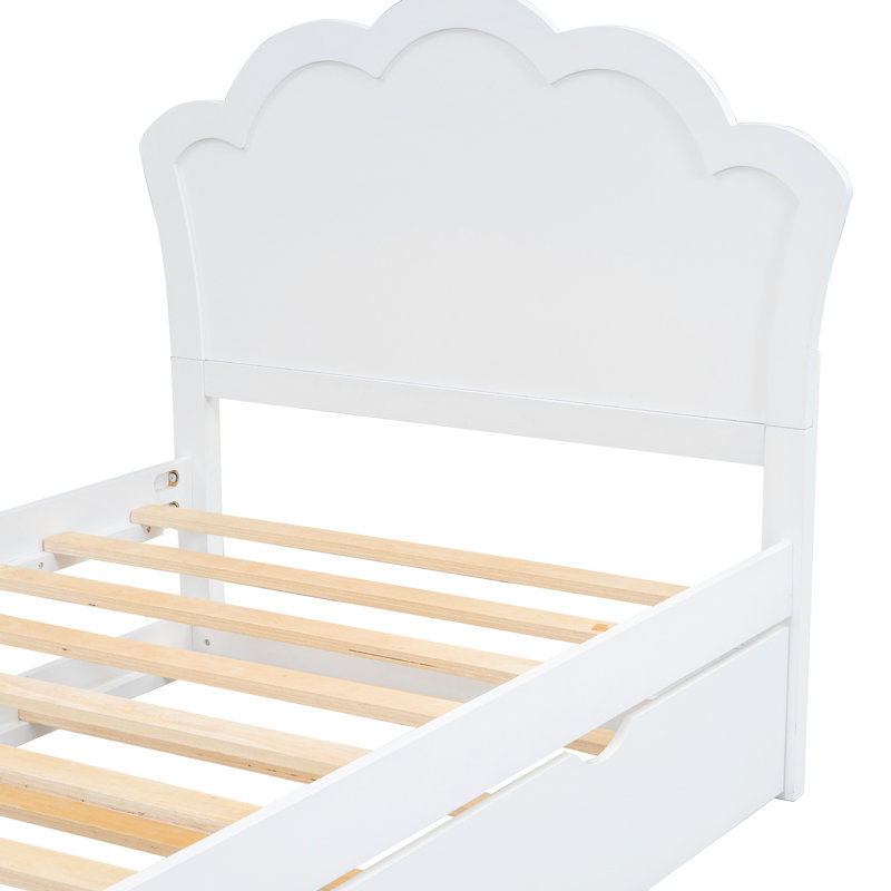 Lit simple en bois blanc avec tête de lit et lit gigogne accessible, Twin