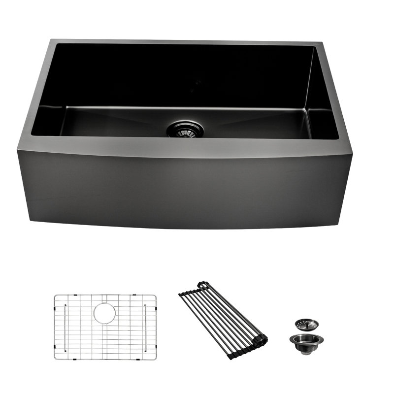 Évier de cuisine de style ferme de 91 cm (36 pouces) en acier inoxydable noir canon de fusil, calibre 16, avec tablier avant