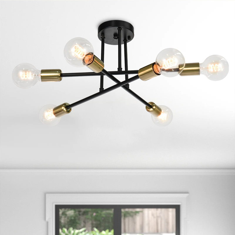 Westfall 6-Light 19" Black/Gold Sputnik Semi-Flush Mount, Black/Gold