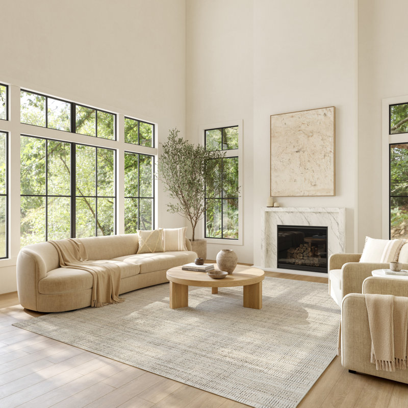  Soft Structure 5'3" x 7'3" Beige Modern Indoor Rug, Beige, Rectangle 5'3" x 7'3"
