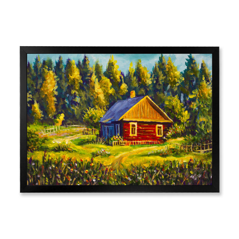 Red Red Village House - reproduction de cadre flottant sur toile, Cadre noir, H 8 po x l 12 po x P 1 po