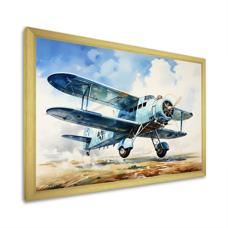 " Soaring Plane Through The Sky ", Gold Single Picture Frame, 12" H x 20" W x 1" D