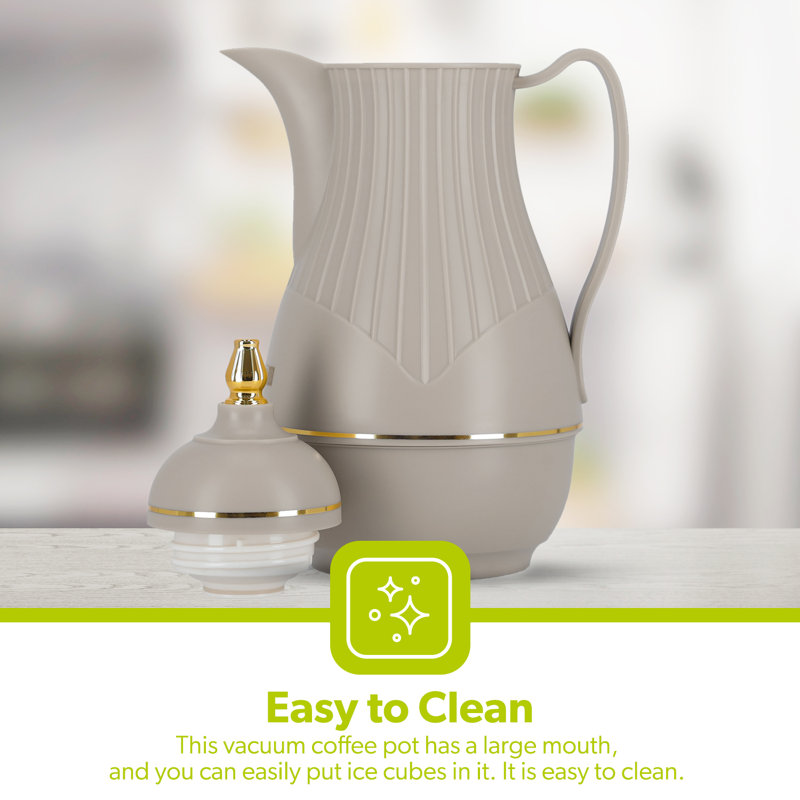 Royalford Glass Vacuum Flask, Vacuum Insulated Tea Carafe 1000ML -Heat & Cold Retention, Thermal Insulated Airpot, Grey