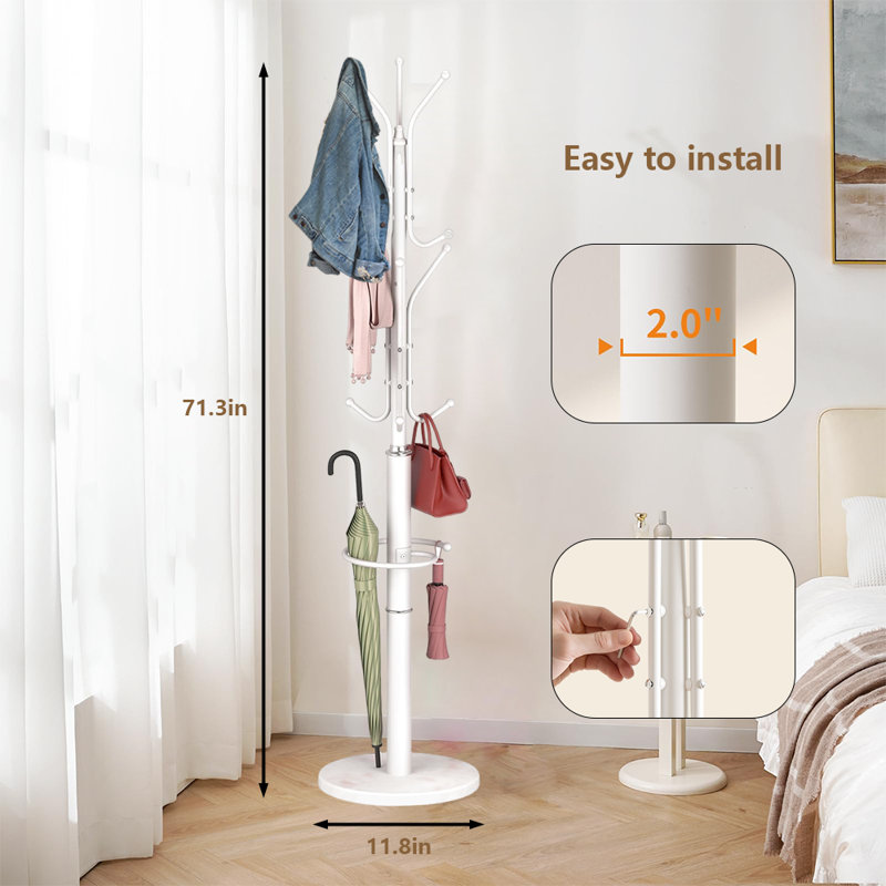 Coat Rack Freestanding With Marble Base, White