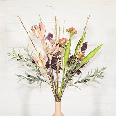 36" Artificial Protea Spiral Pods Cluster Blossom Floral Arrangement For Vase Filler, Farmhouse Long Stem Eucalyptus Branch Sprays Bulk Flower Bouquet