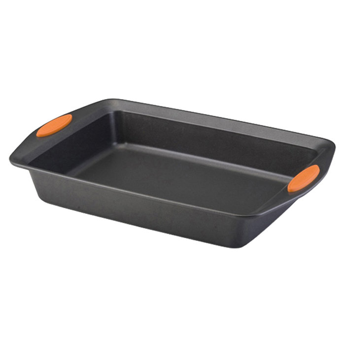Gray Nonstick 9 x 13 Inch Rectangular Cake Pan with Orange Handles