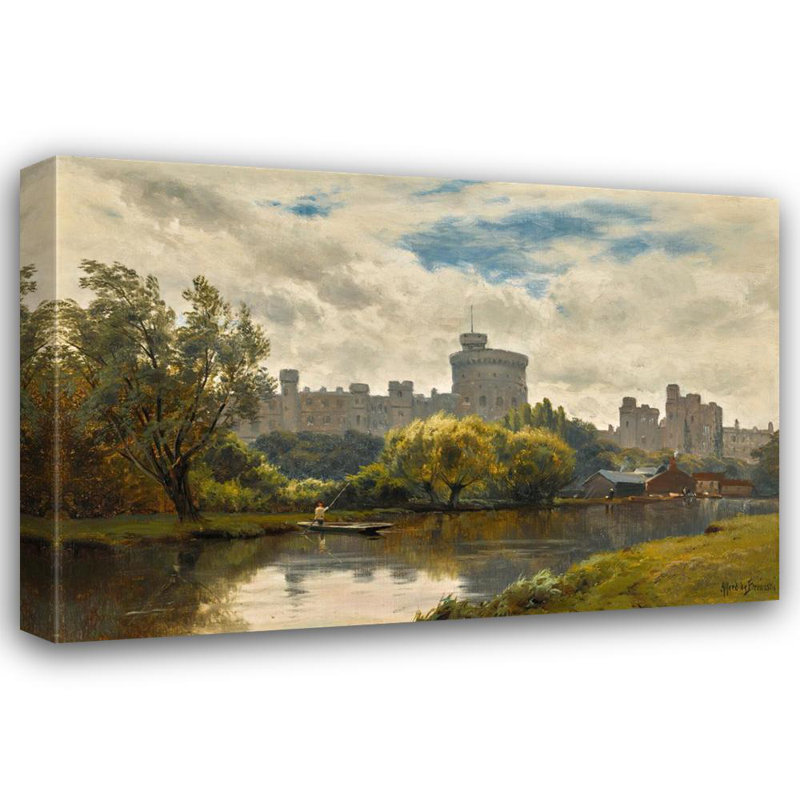 «Windsor Castle from the Thames» par Alfred De Bréanski - Art mural sur toile tendue avec châssis, H 48 po x l 33 po