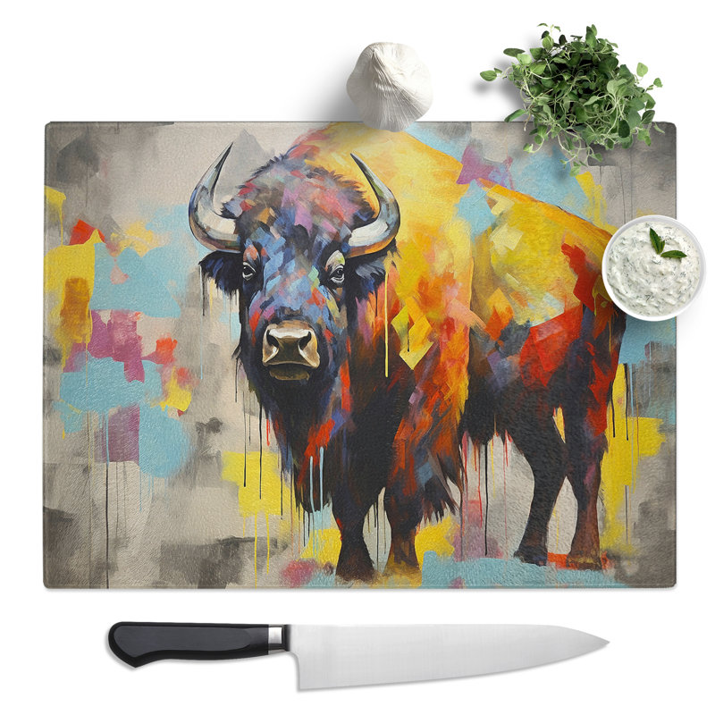 Bison Buffalo Abstract  Glass Chopping Board