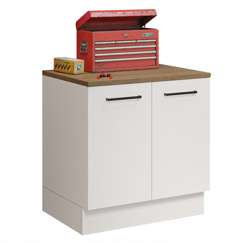 Latitude Run Compact Garage and Utility Room Base Storage Cabinet with 2 Doors and Tool Storage Shelves 33 Inch Wooden Organization Unit - White