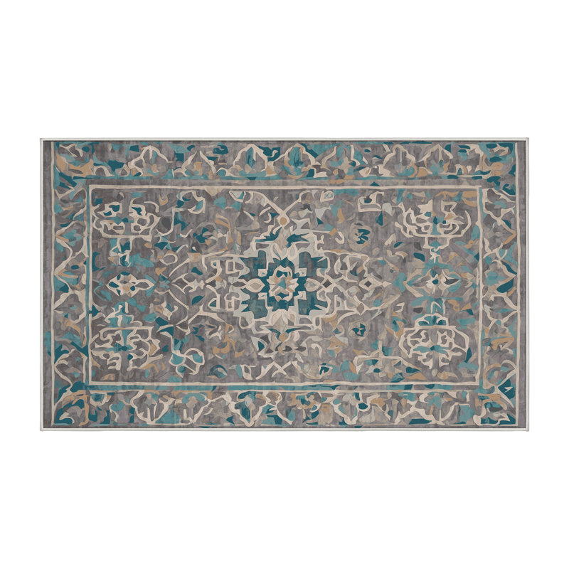 Machine Washable Green Area Rug, Rectangle 4' x 6'
