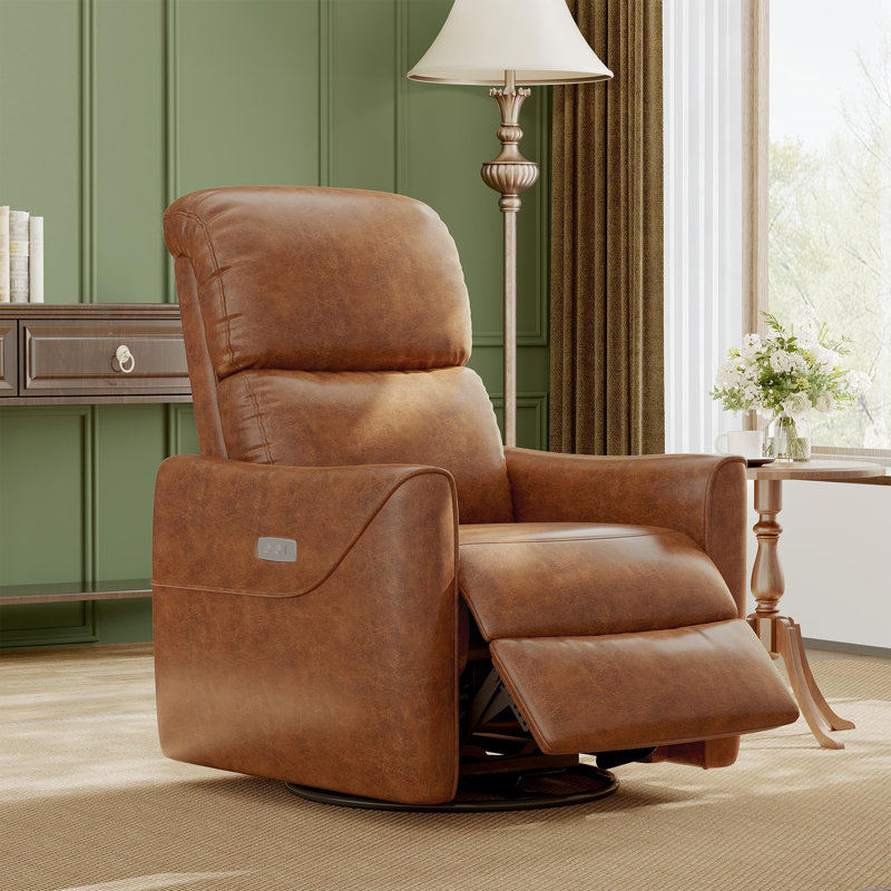 Fauteuil inclinable électrique pivotant avec chargement USB, soutien lombaire et revêtement en similicuir, Brun