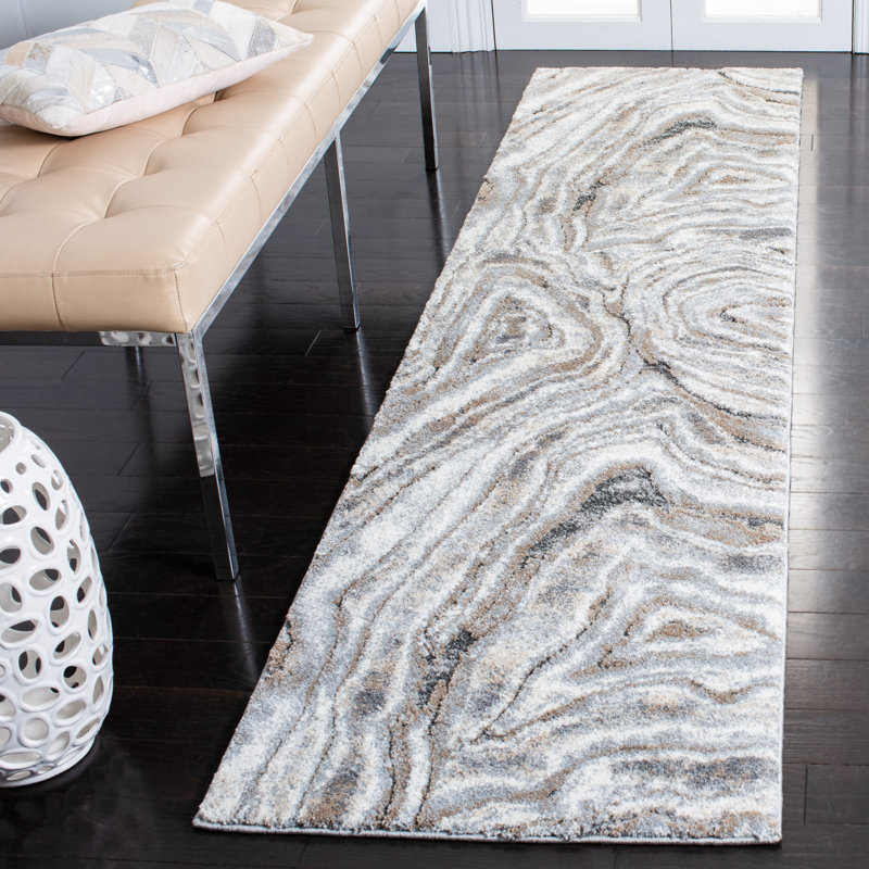 Tapis abstrait beige / gris Kash, Tapis de couloir 2 pi 2 po x 9 pi