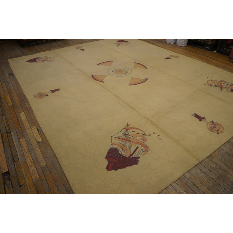 Vintage Geometric Medallion Hooked - Loop Pile Rug