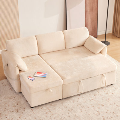Modern 84''  Convertible Sectional Sofa Bed with Hidden Storage and USB