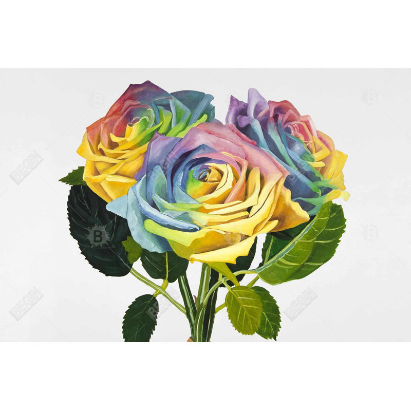 "Bouquet de roses arc-en-ciel" sur toile