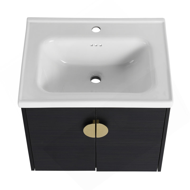 Meuble-lavabo à fermeture en douceur 24 po avec lavabo, pour petite salle de bain (emballage KD), 24", Noir châtaignier