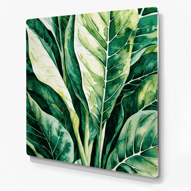 Aquarelle botanique 41, art mural vert en métal, H 12 po x l 12 po