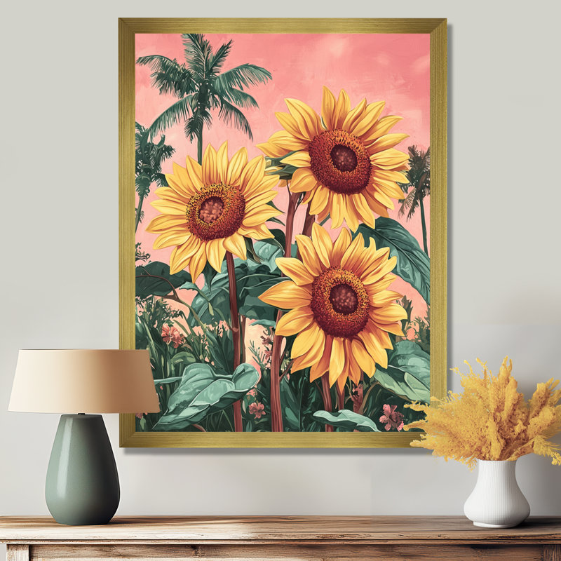 Diyon - Floral Wall Art, H 40 po x l 30 po, Reproduction encadrée d'une seule photo, Doré