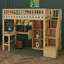 Lit mezzanine simple en bois avec bureau intégré, DEL, tablettes de rangement, armoires et escalier, structure de lit mezzanine peu encombrante-371073415