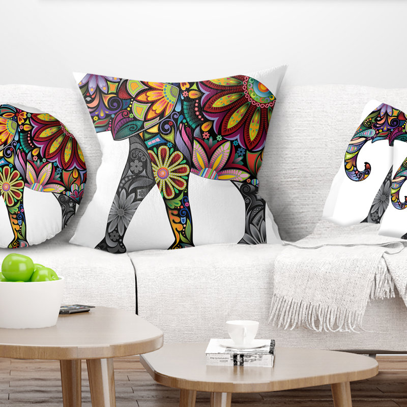 Coussin Cheerful Elephant, 16 po x 1 po, Coussin décoratif, Jaune