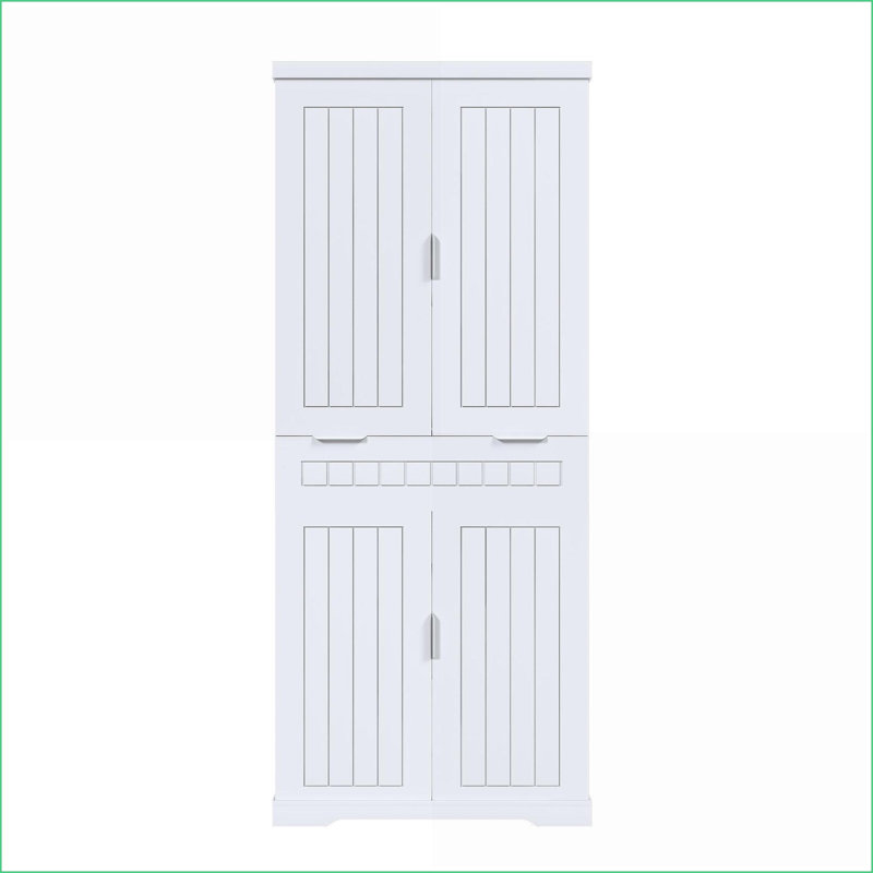 Garde-manger, 71,65 po de hauteur, blanc, autoportant, avec tiroir et amp; Tablettes réglables | Panneau de fibres à densité moyenne de classe P2 | Revêtement imperméable