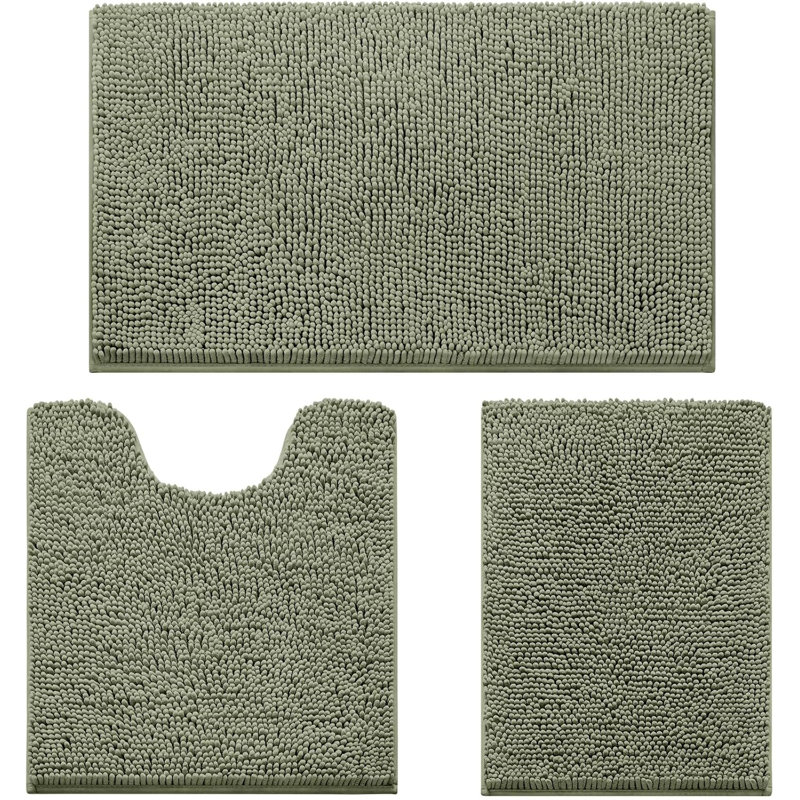 3 Pieces Bathroom Rugs, Ultra Soft Non Slip, Green