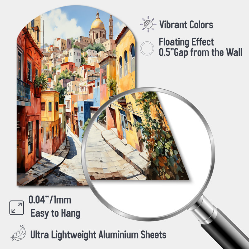 Hogansville - Arch Mexico, reproduction d'art murale en métal asymétrique, H 34 po x l 25 po