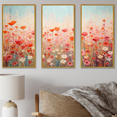 «Vibrant Floral Oasis Field II», ensemble d'art mural sur toile fleurie