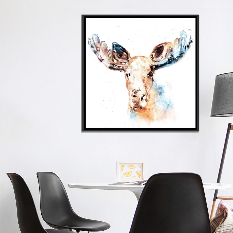 " Watercolour Moose " by Edward Selkirk, 18" H x 18" W x 1.5" D, Black Framed Canvas, No Mat