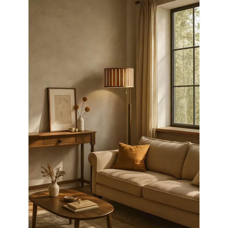 French Mid-Century Vintage Wrought Iron & Fabric Floor Lamp