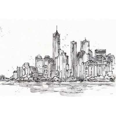 Skyline Sketches I No Words Flowers Crop 1 Piece Wrapped Canvas Wall Art