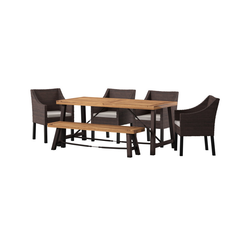 Trafford 6 - Person Teak Patio Dining Set with Rectangular Table , Cushions Included