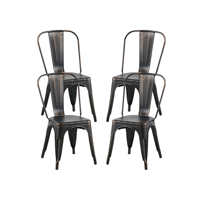 Kalya 18'' H Metal Stacking Side Chair, Sanded Matte Black, 4