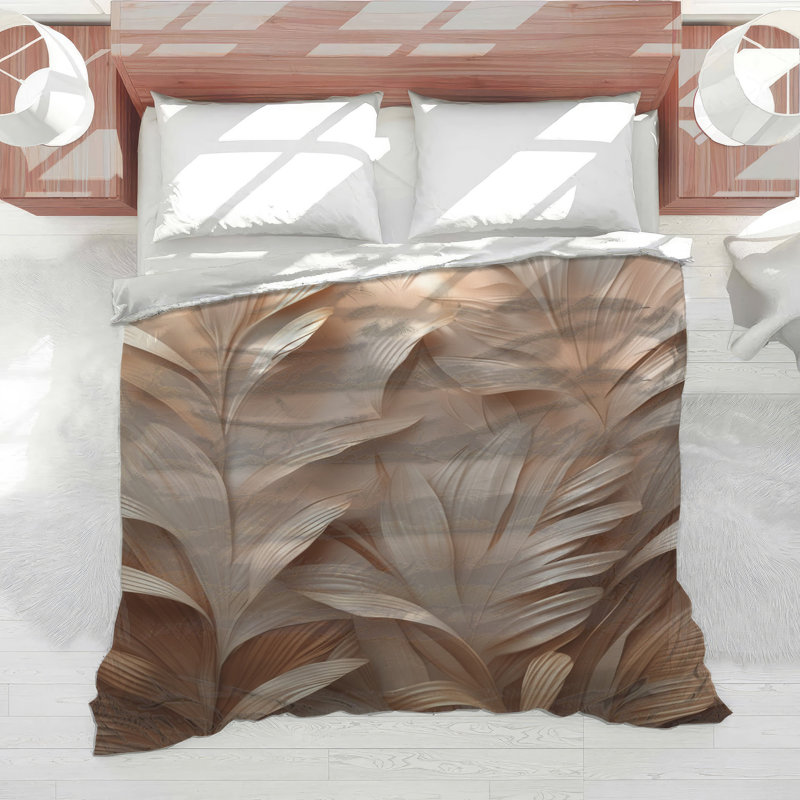 Textured Leaf Pattern Comforter, King, Light Beige Medium Bronze