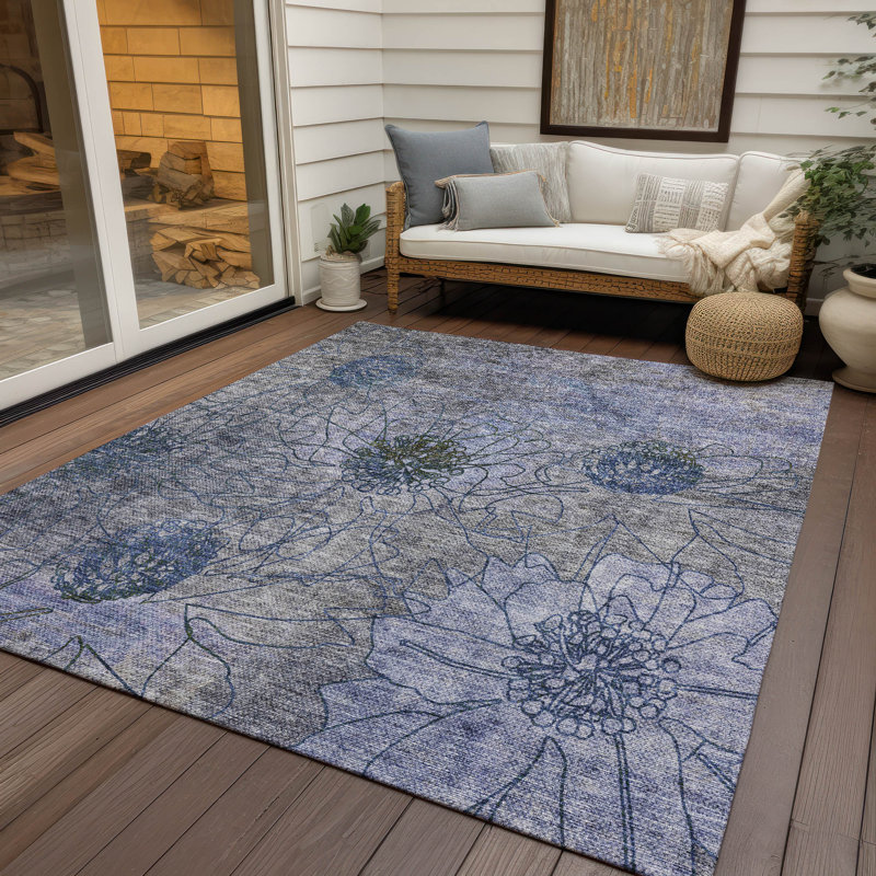 Machine Washable Indoor/Outdoor Leavittsburg ACN2235 Floral Rug, Rectangle 3' x 5'