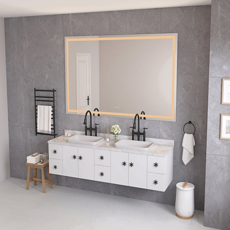 Miroir de salle de bain à DEL de 84 po x 48 po avec avant et rétroéclairage, grands miroirs muraux à intensité variable avec mémoire de forme