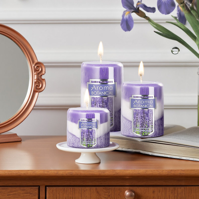 Plant / Floral Scented Pillar Candle, Purple