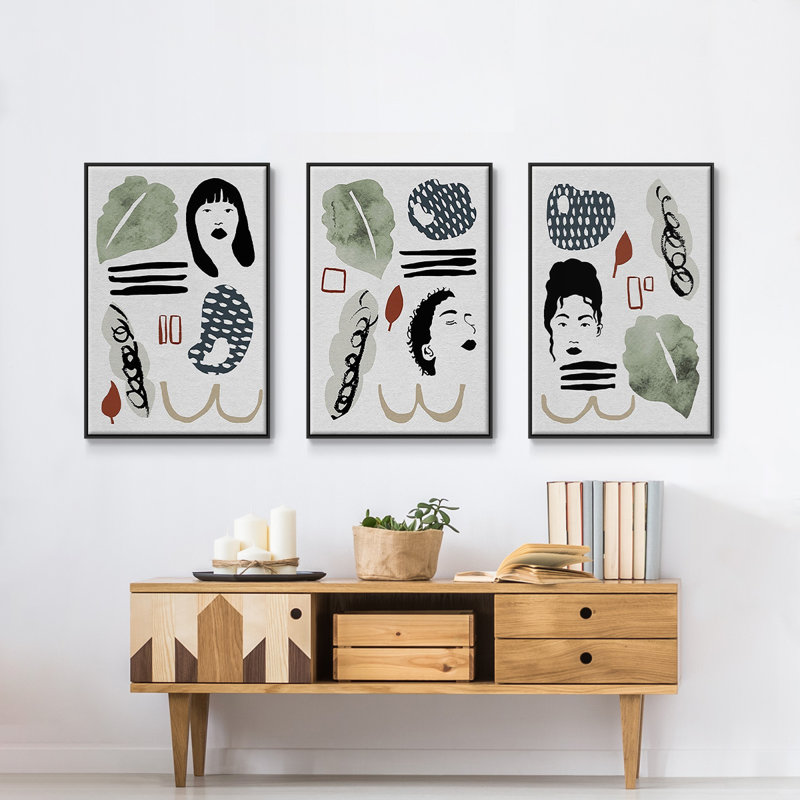 «Collection Mindfulness I», encadré sur toile, 3 pièces, H 48 po x l 96 po x P 2 po, Cadre noir