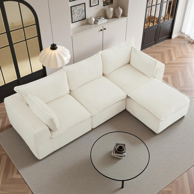 Canapé modulaire de 109 po pour canapé modulaire rembourré avec canapé en forme de L (canapé en velours noir, 3 sièges + 1 repose-pieds)