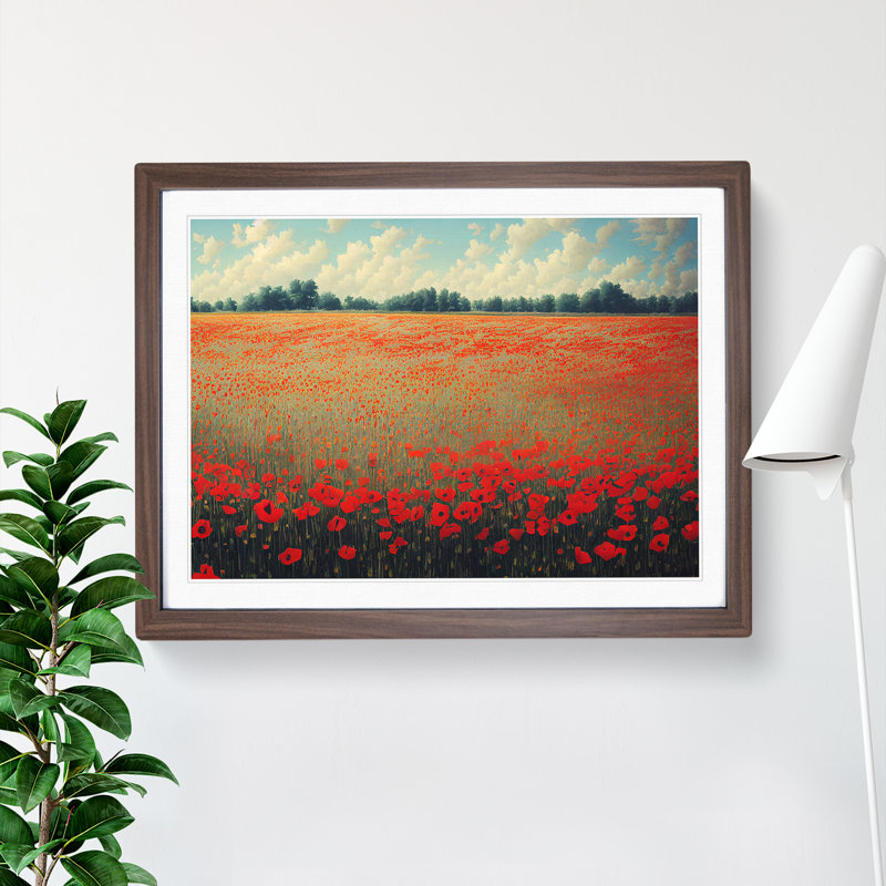 Epic Poppies Flowers - Framed Print, 34cm H x 46cm W x 2cm D, Walnut
