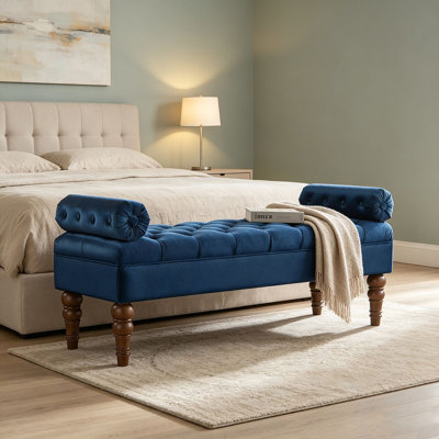Banc de lit long en velours pour chambre à coucher, banc de fenêtre rembourré avec bouton touffeté, banc de vestibule, banc de traversin pour le salon
