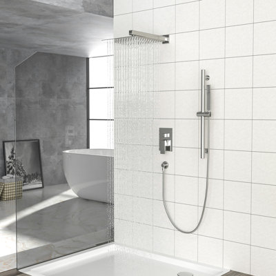12 Inch Square Shower System Brushed Nickel - Adjustable Slide Bar, -balanced Valve & Handheld Unit With Part